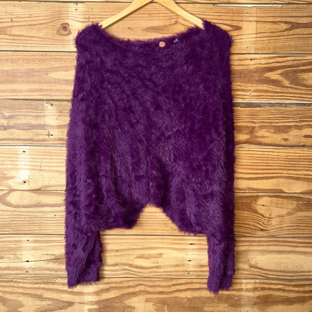 Free People Plush Fuzzy Crewneck Sweater in Deep Purple